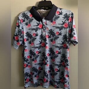 Buckle LEG3ND Blue w/Pink Floral Golf polo short sleeve size medium
